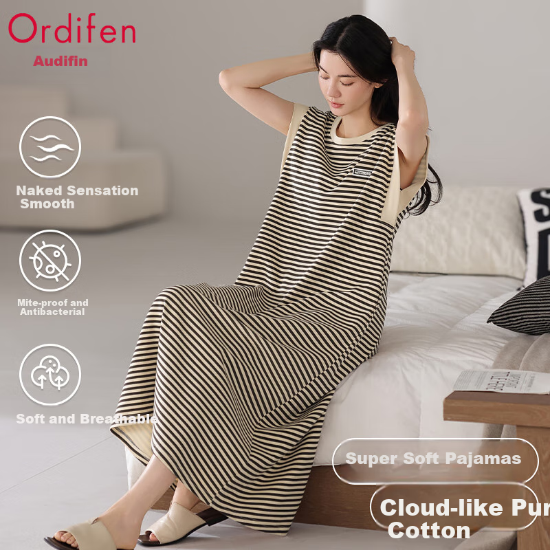 Ordifen Women's Summer Cotton Nightgown with Chest Pads