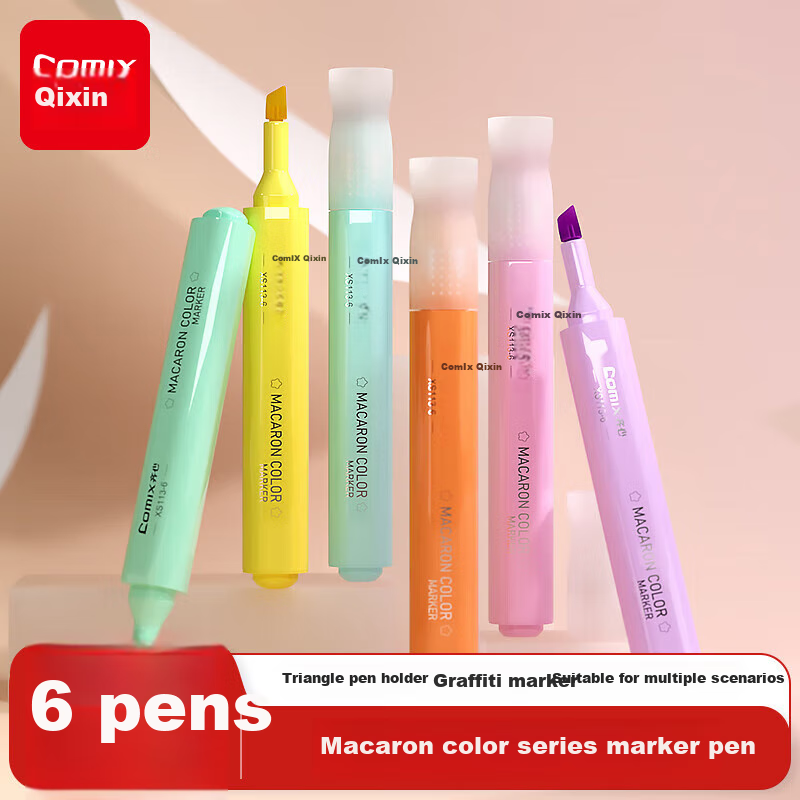 COMIX Macaron 6-Color Highlighter Set