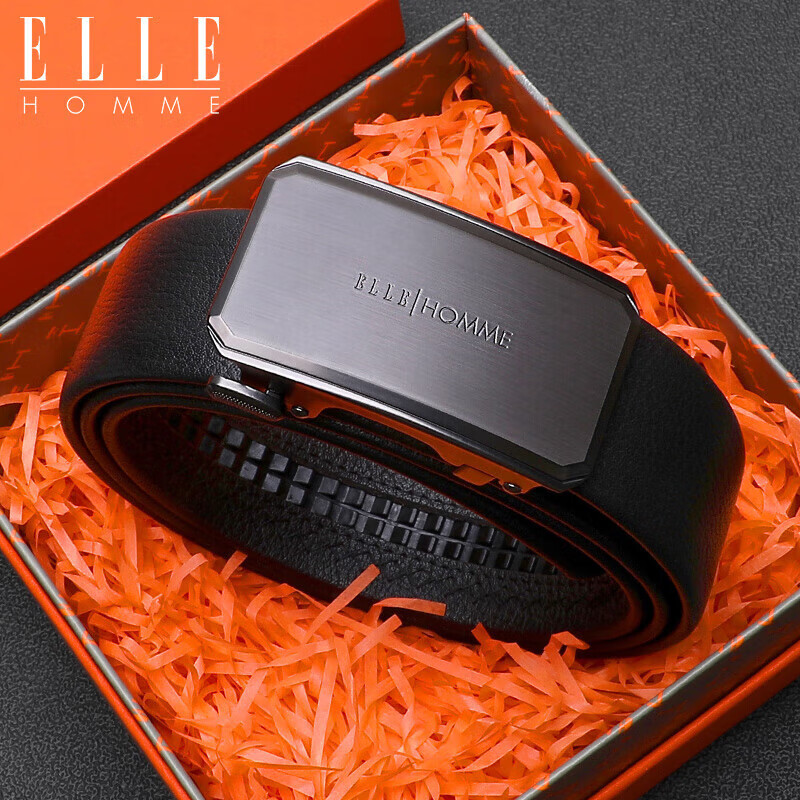 ELLE HOMME Men's Top-Grain Leather Belt with Automatic Buckle