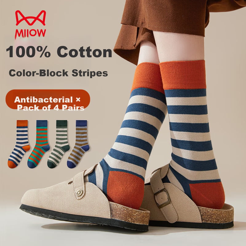 Miiow Women's Cotton Colorblock Striped Socks