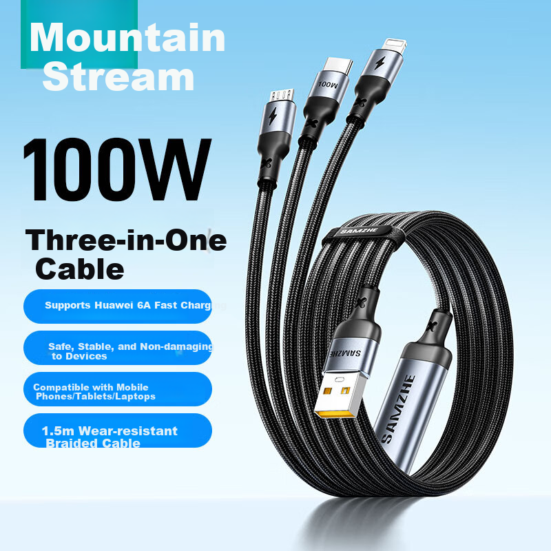 SAMZHE 3-in-1 Fast Charging Cable 100W