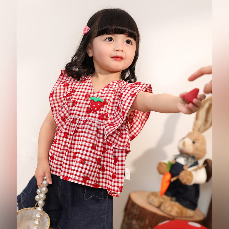 LUSON Baby Girl V-Neck Checkered Shirt