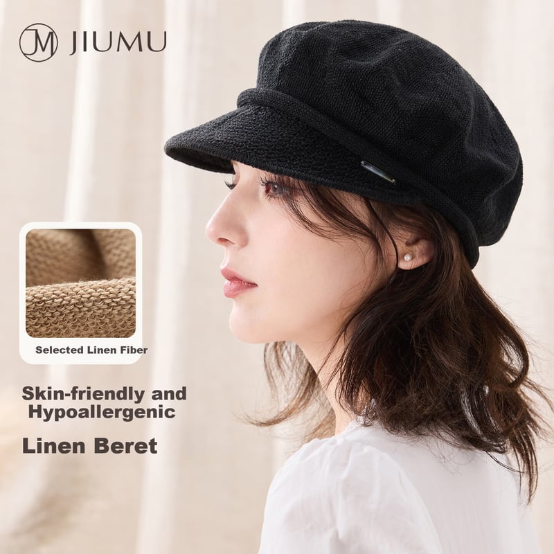 JIUMU Women's Linen Beret Hat
