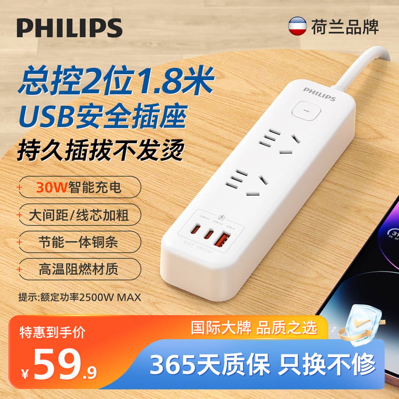 PHILIPS 30W Fast Charging USB Socket
