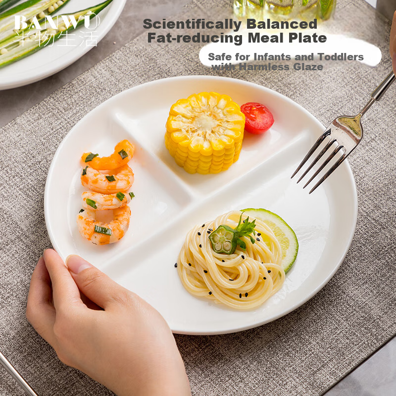 Bamwoo Life 3-Compartment Ceramic Plate