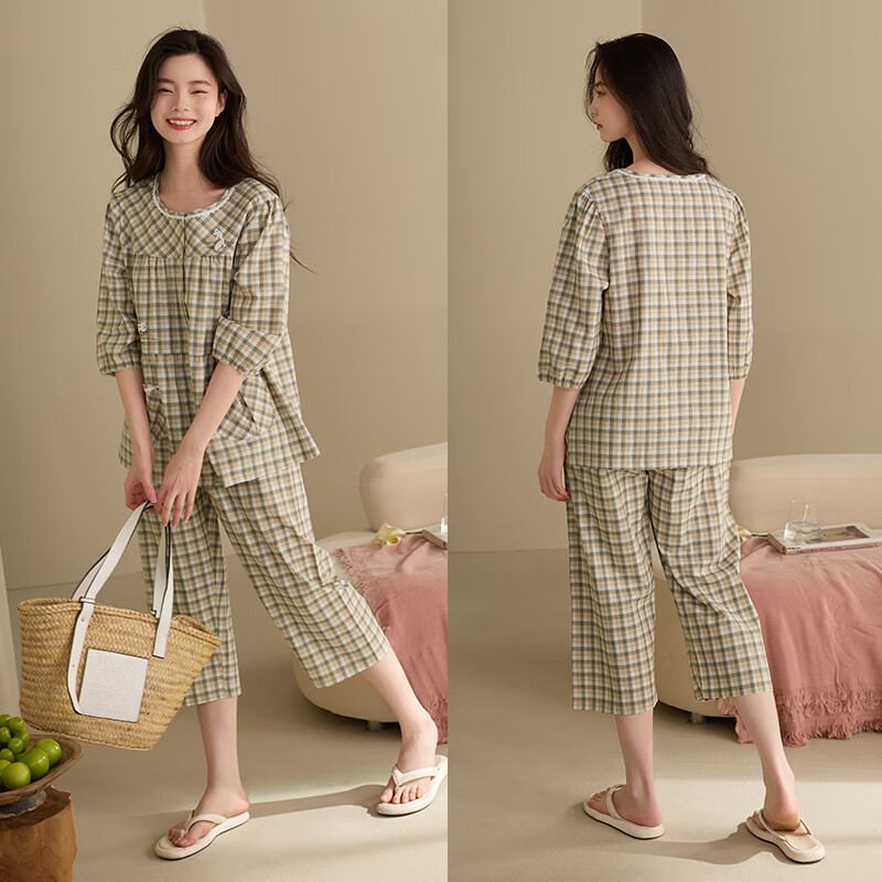 XULEN Women's Summer Cotton Pajamas - Plaid Woven Style