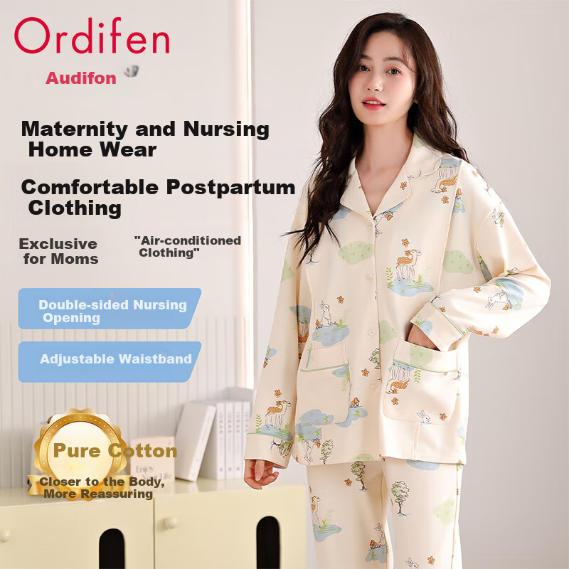 Ordifen Maternity Pajamas - 100% Cotton Nursing Sleepwear