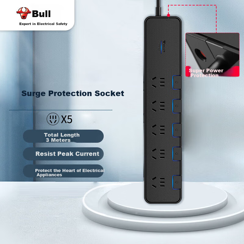 BULL Digital Display Surge Protector Power Strip