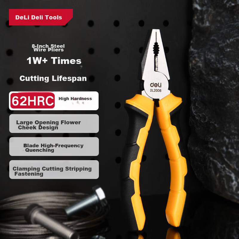 Deli Tiger Pliers - 8" Dual-Color Rubber Handle Wire Cutters