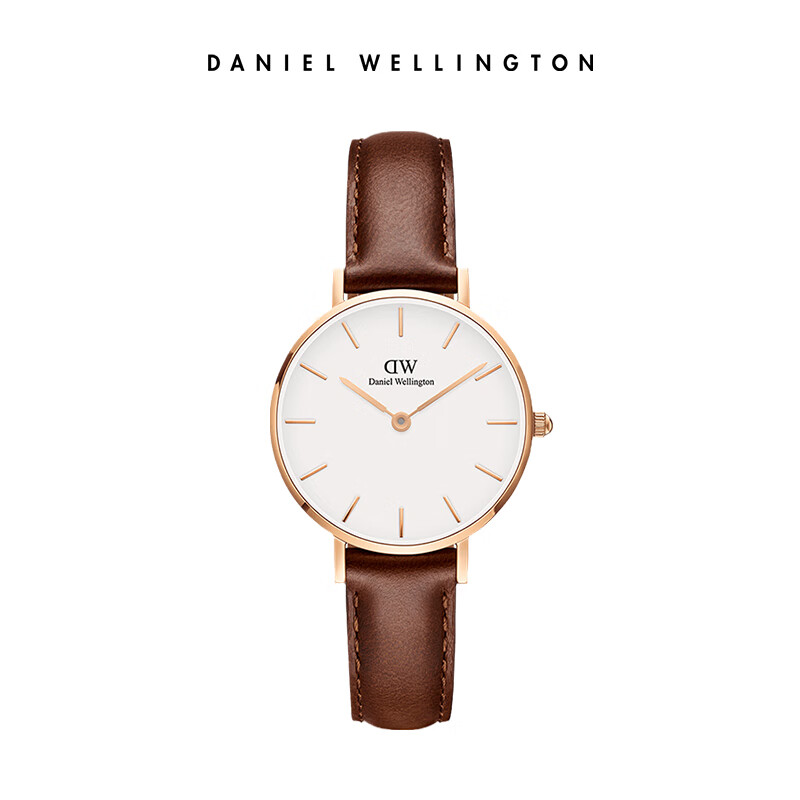 DanielWellington Gold-rimmed White Watch with Brown Leather Strap