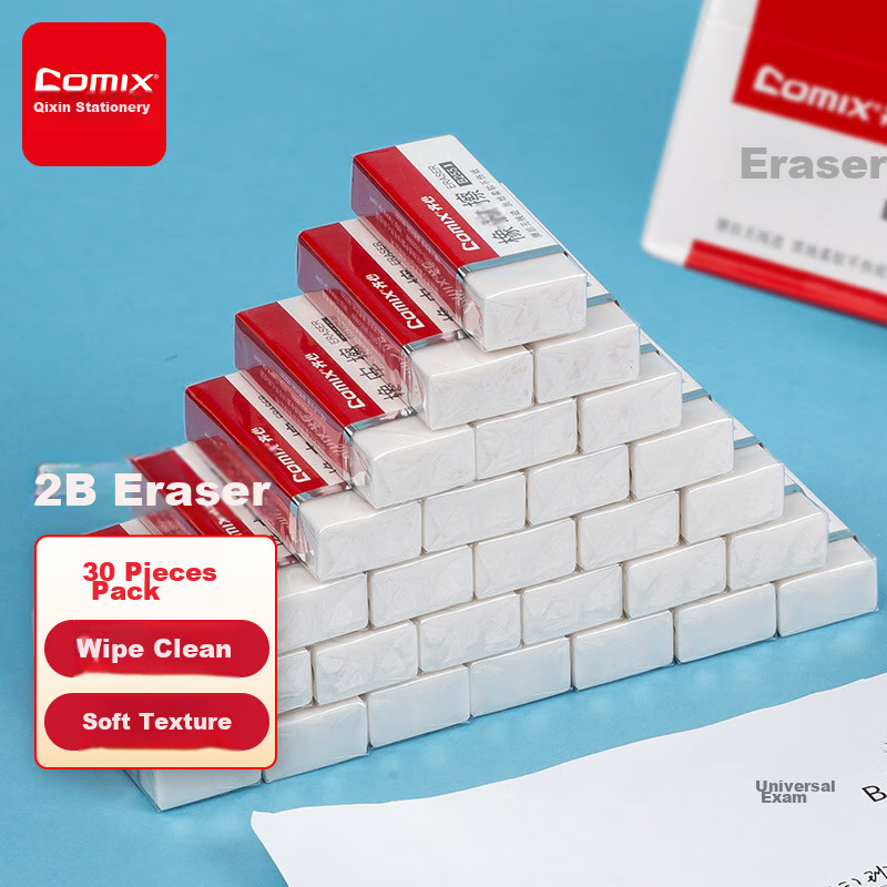 COMIX 30-Pack 2B Erasers - Perfect for School and Art