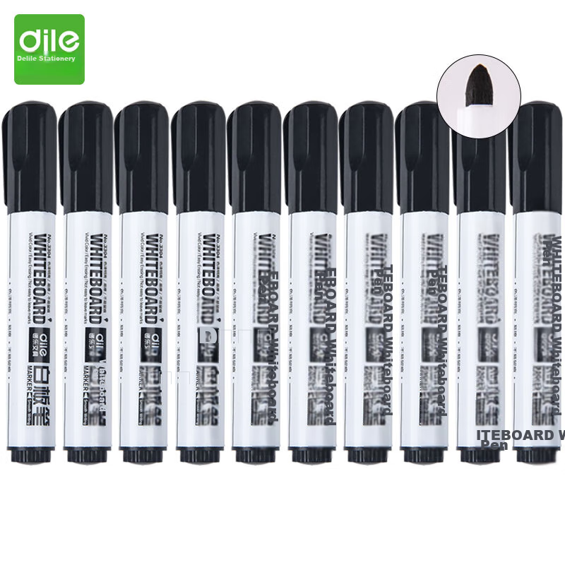 DiLe Erasable Whiteboard Markers - Black, Pack of 10
