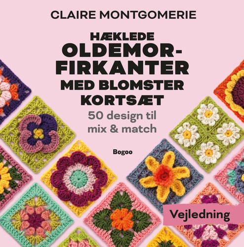 Hæklede oldemorfirkanter med blomster - Kortsæt