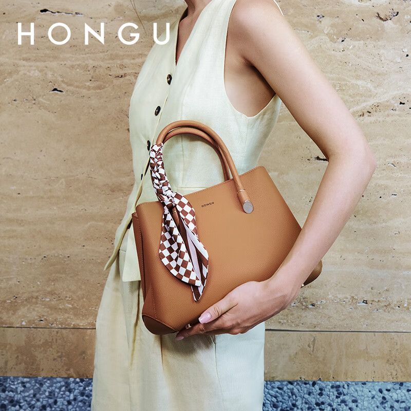HONGU Women's Cowhide Leather Commuter Tote Bag