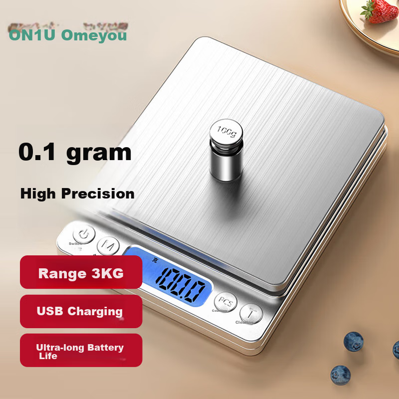 AOmeiyou Kitchen Scale 3kg 0.1g Rechargeable