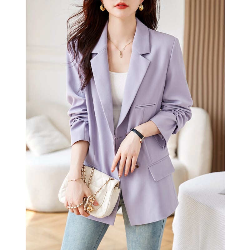 Dme Elegant Notch Lapel Blazer for Women Spring Autumn
