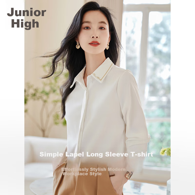Chu Shen Women's Long-Sleeve White Shirt with Gold Embroidery
