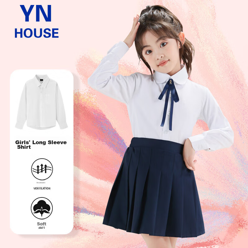 Yinuofang Girls' White Long-Sleeve Shirt