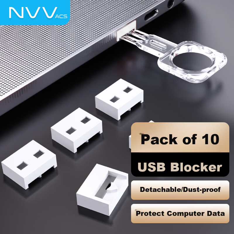 NVV USB Security Lock - 10-Piece Dust Cover Set for Laptop Ports