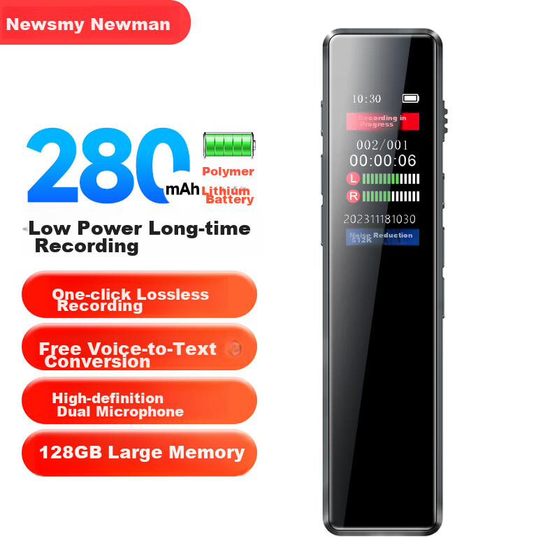 Newsmy Voice Recorder H5 128GB Dual Mic Noise Reduction