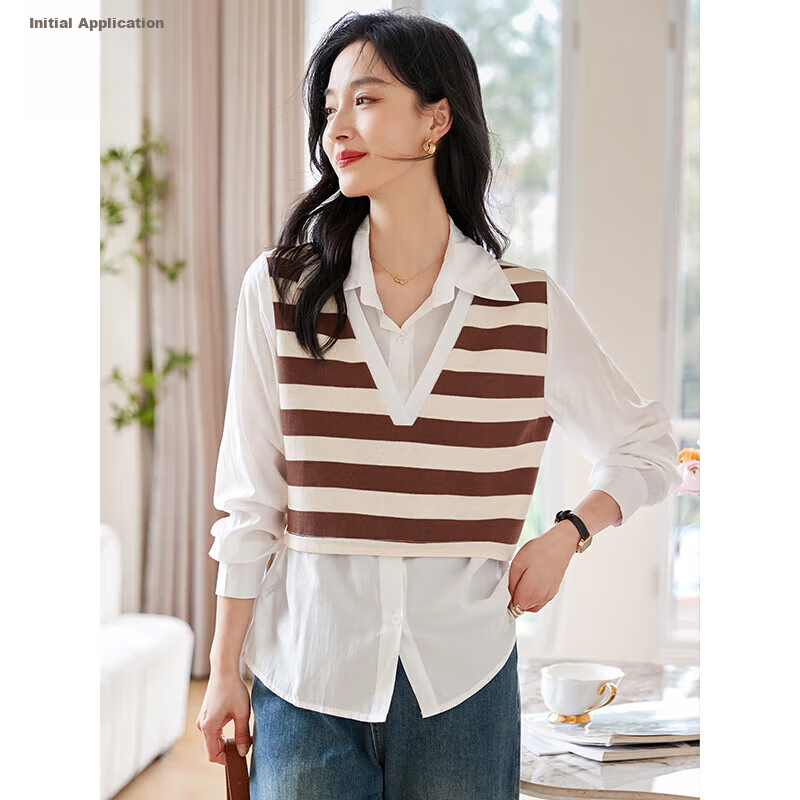 Chushen Women's Striped Long-Sleeve Blouse