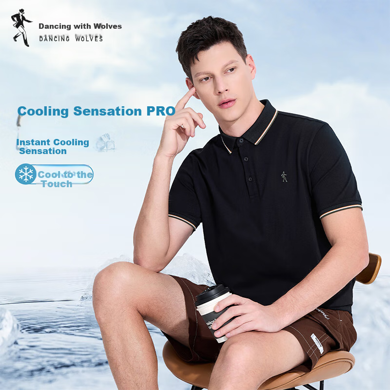 DANCING WOLVES Black Polo Shirt for Business Commute