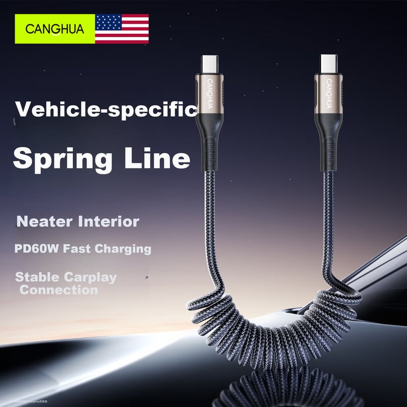 CangHua Car Spring Retractable Type-C Data Cable PD60W