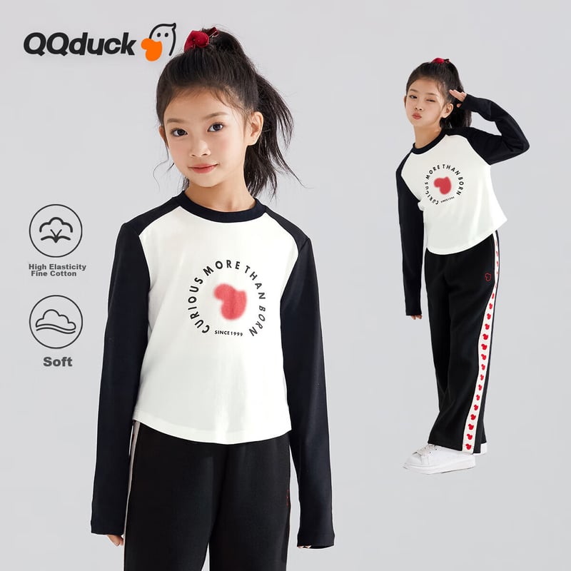 QQ DUCK Kids' Long-Sleeve Color-Block T-Shirt