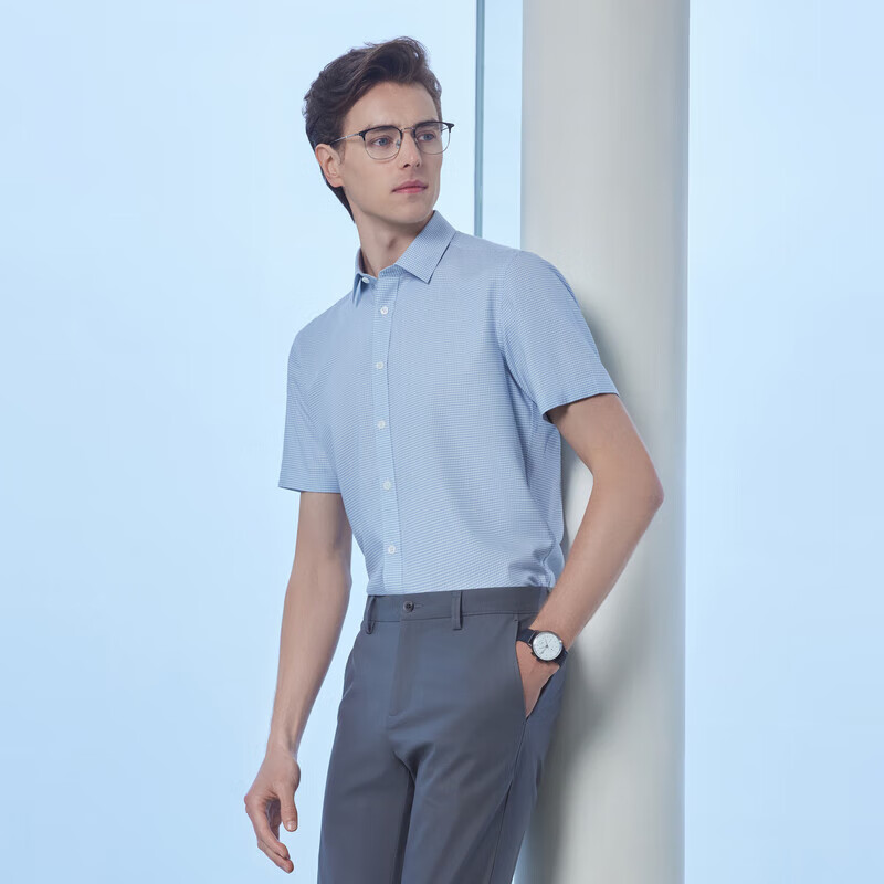 YOUNGOR Ice Silk Cool Touch Plaid Casual Shirt