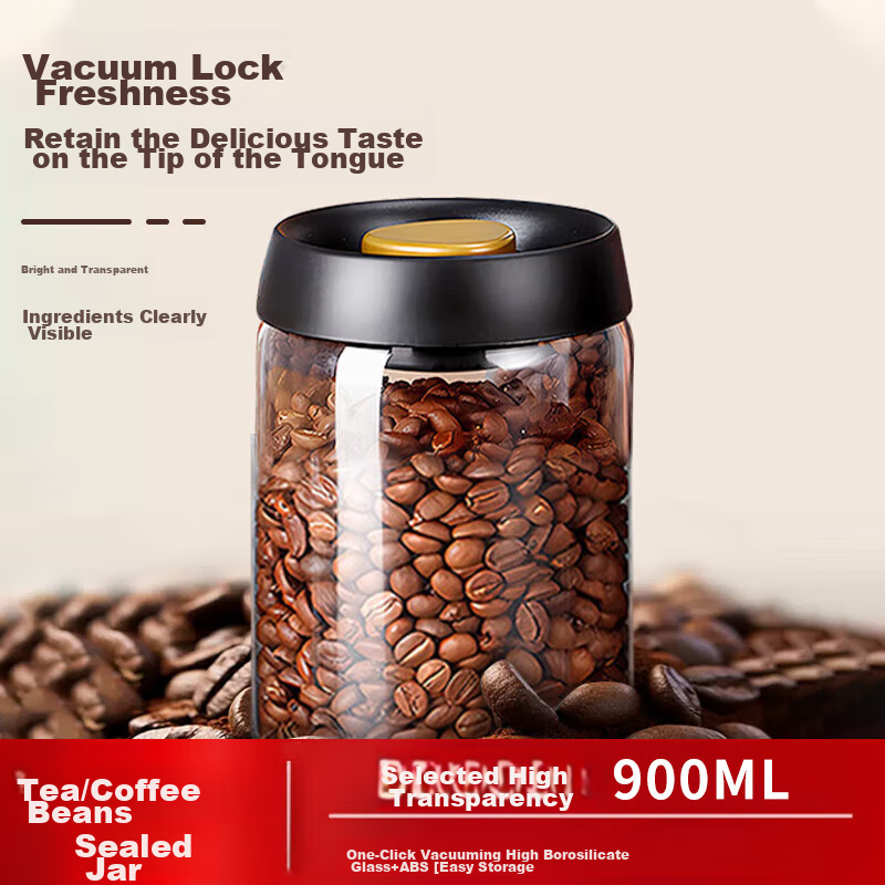 Baijie Coffee Bean Storage Jar Vacuum Sealed Glass Container 900ML