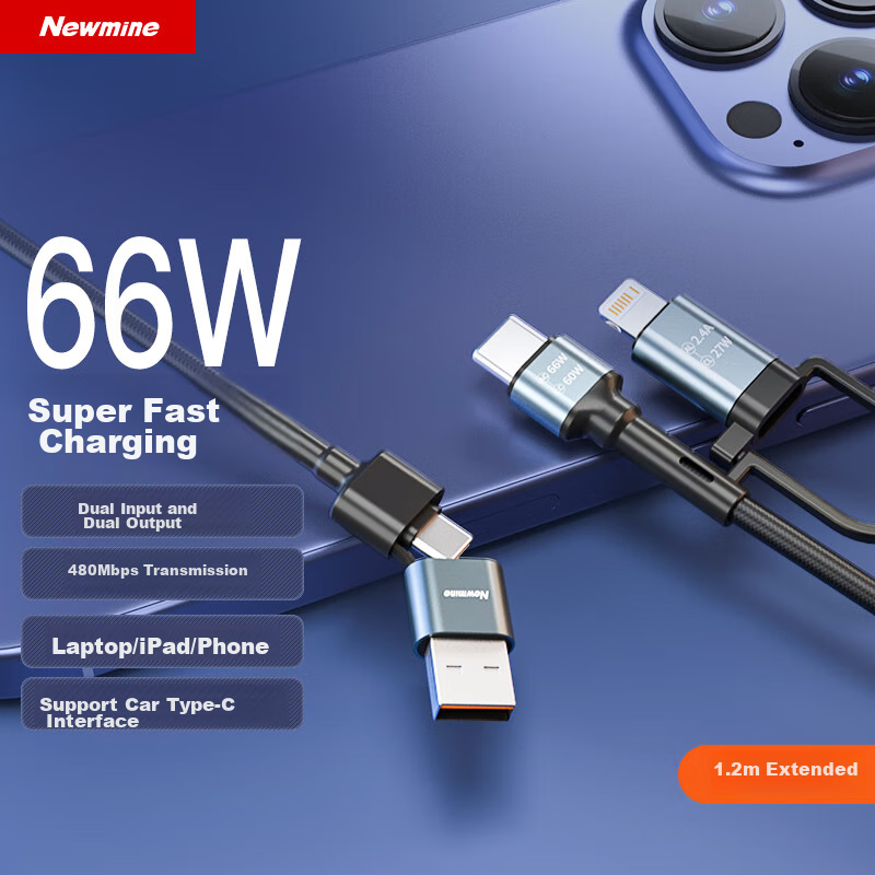 Newmine 3-in-1 USB-C Charging Cable for iPhone and Android