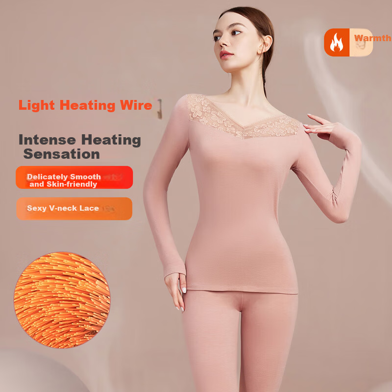 Qiulu Women's Thermal Underwear - Slim Fit V-Neck Base Layer
