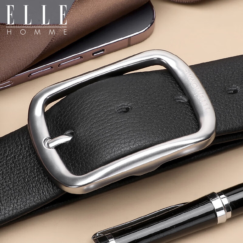ELLE HOMME Men's Leather Pin Buckle Belt