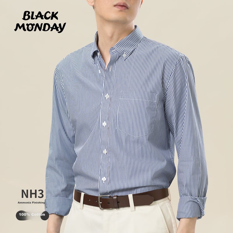 BLACKMONDAY [Liquid Ammonia] Pure Cotton Long-Sleeve Shirt