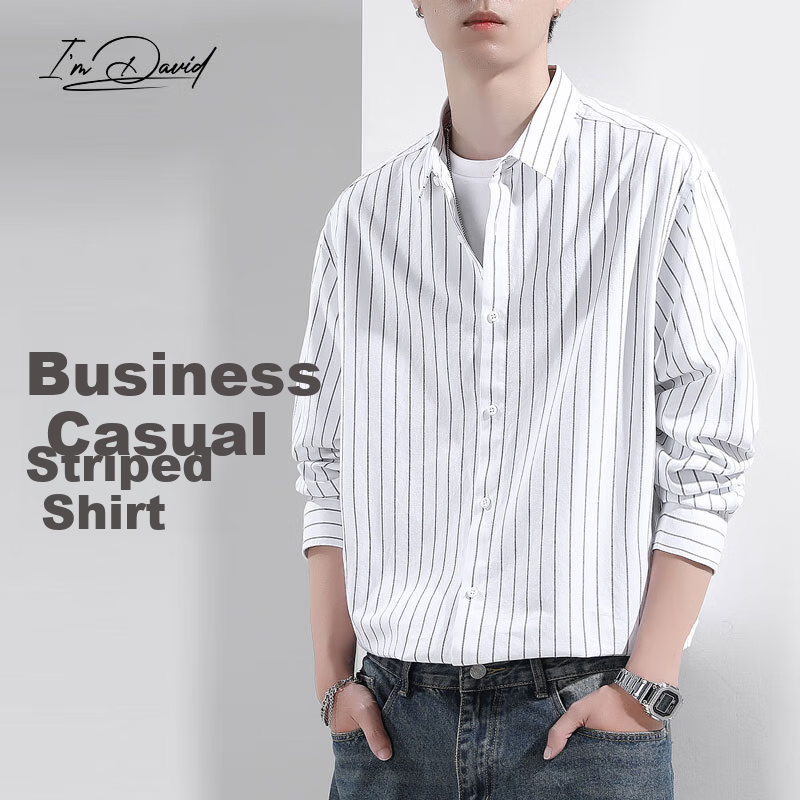 I'M DAVID Retro Long-Sleeve Striped Shirt