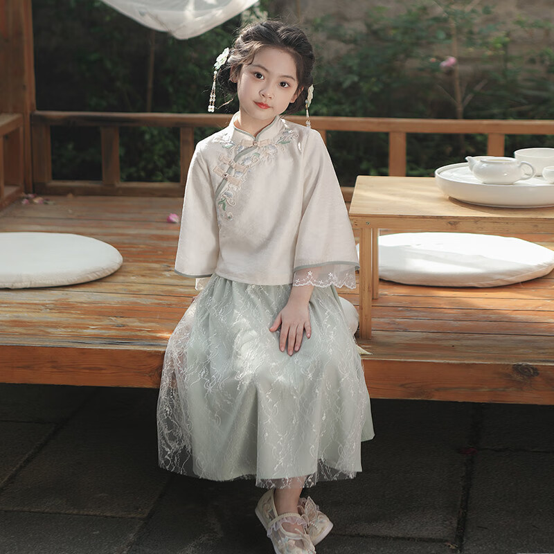 Qibo Girls' Hanfu 2025 Spring Autumn Kids Set