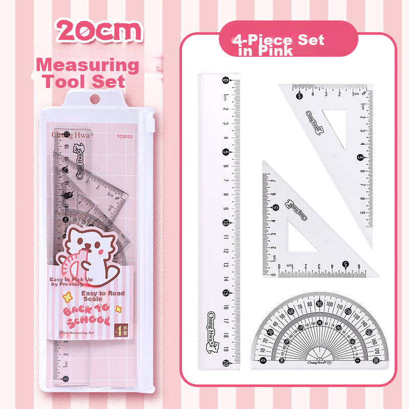Chung Hwa 20cm Ruler Set with Triangles and Protractor