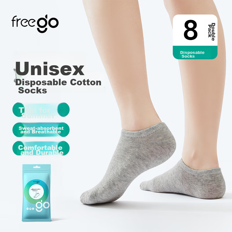 Freego Cotton Socks - 8 Pairs, No-Wash Travel Socks for Men & Women