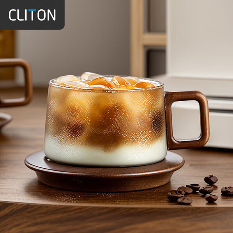 CLITON Japanese Coffee Cup Set with Wooden Base