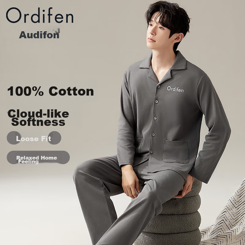 Ordifen Men's Cotton Cardigan Pajamas