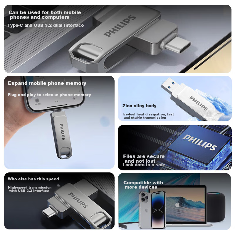 PHILIPS 2TB Type-C USB Drive with 500MB/s Speed
