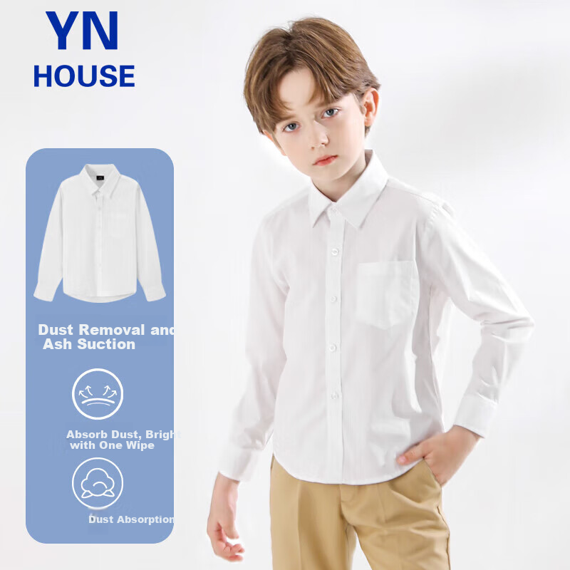 Yinuofang Kids White Long Sleeve Shirt with Pocket