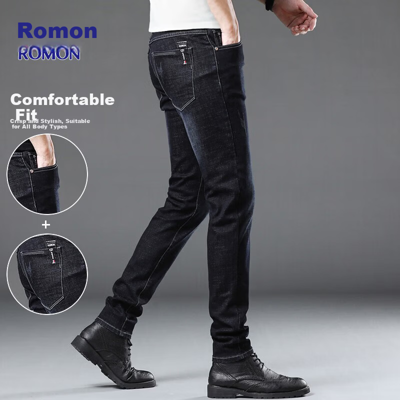 ROMON Men's Slim-Fit Blue Gray Jeans