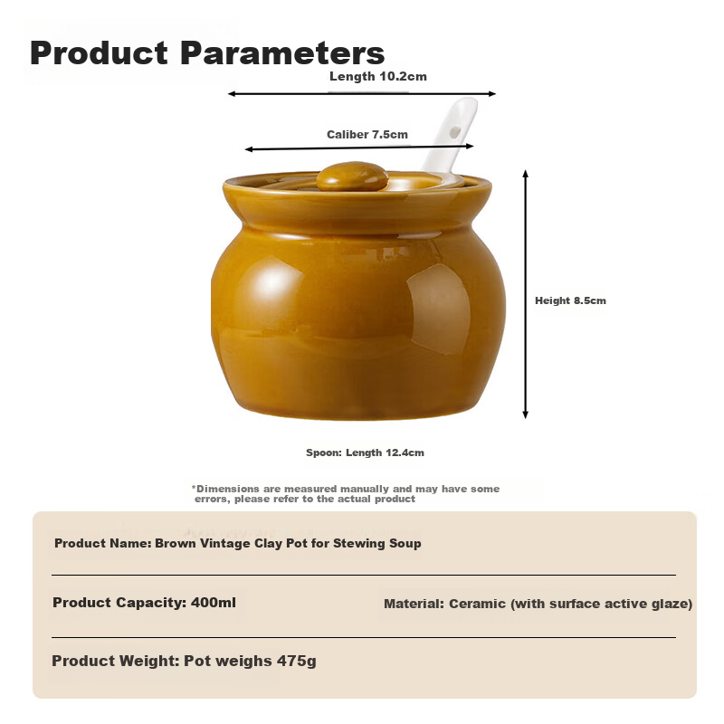 BJ Small Ceramic Stew Pot with Lid and Spoon
