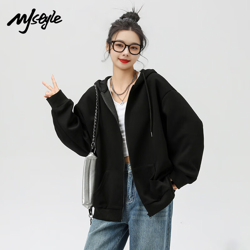 MJ STYLE Women's Hooded Sweatshirt Jacket - Casual Loose Solid Color