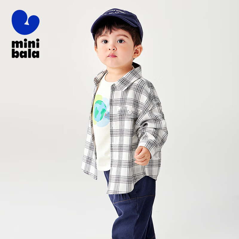 Minibala Boys' Plaid Long-Sleeve Shirt