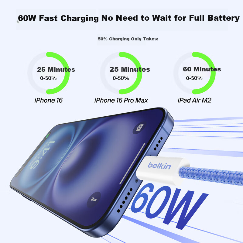 BELKIN 60W Fast Charging Type-C Cable for Apple Laptops