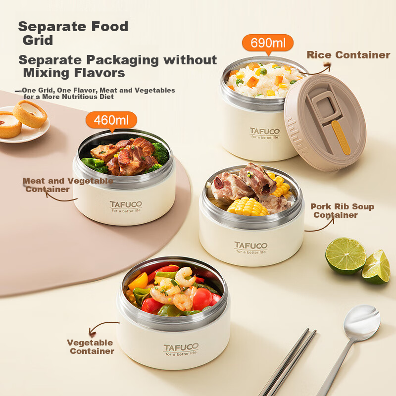 TAFUCO 316L Stainless Steel Lunch Box Microwave-Safe Bento Box for Office & Students