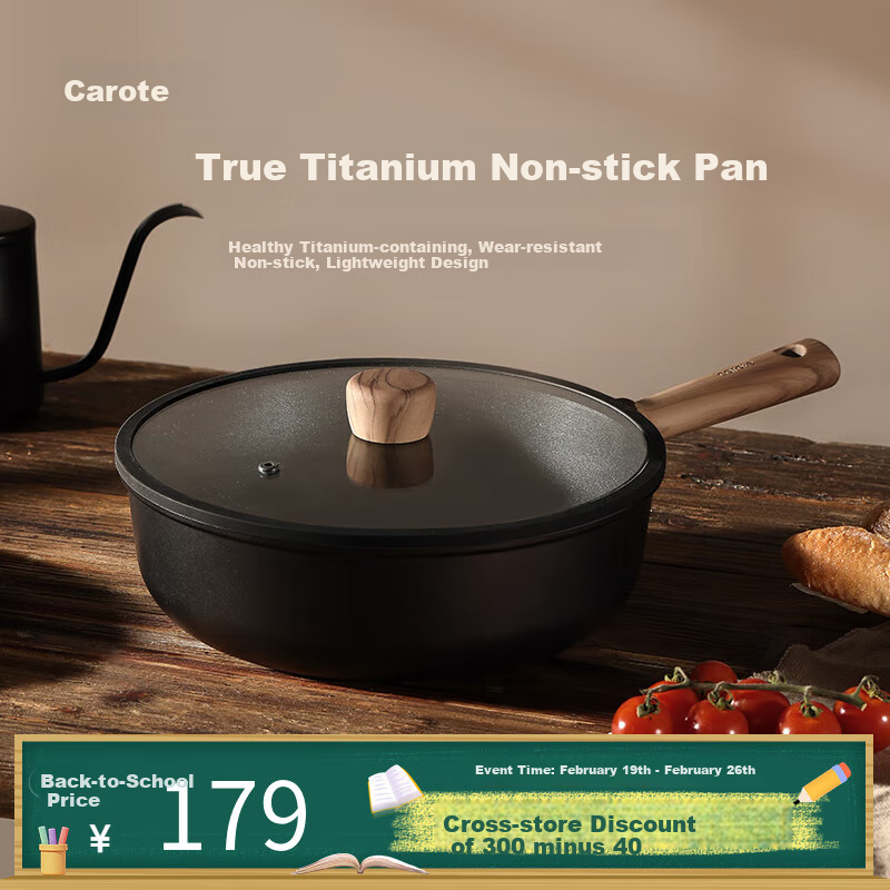 CaROTE Titanium Wok - Non-Stick Cooking Pan for Induction & Gas