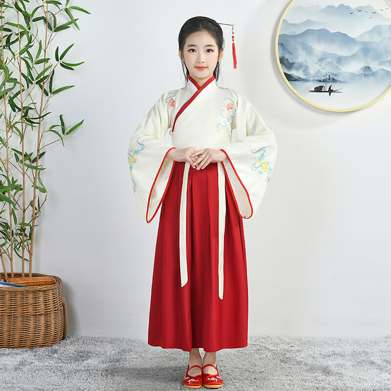 Babyprints Kids Hanfu Costume for Performance, Beige Wide-Sleeve
